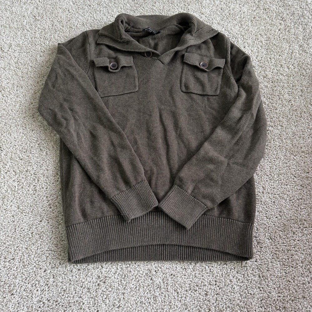Banana Republic Sweater Mens Small Brown Knit Collared Pullover Pockets Casual